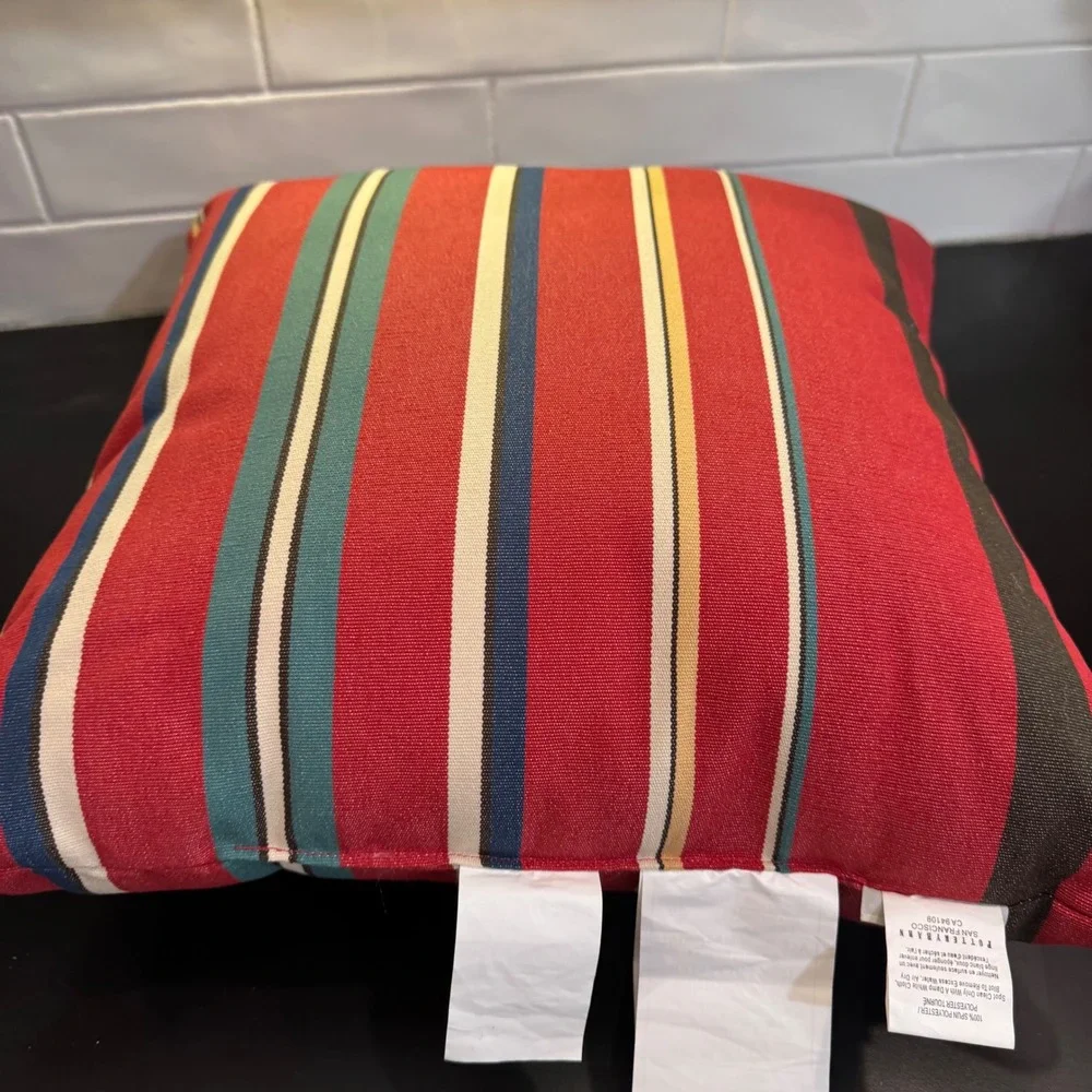 Pottery Barn Outdoor Pillow 20x20 Red Multi-Stripe Weather Resistant Accent